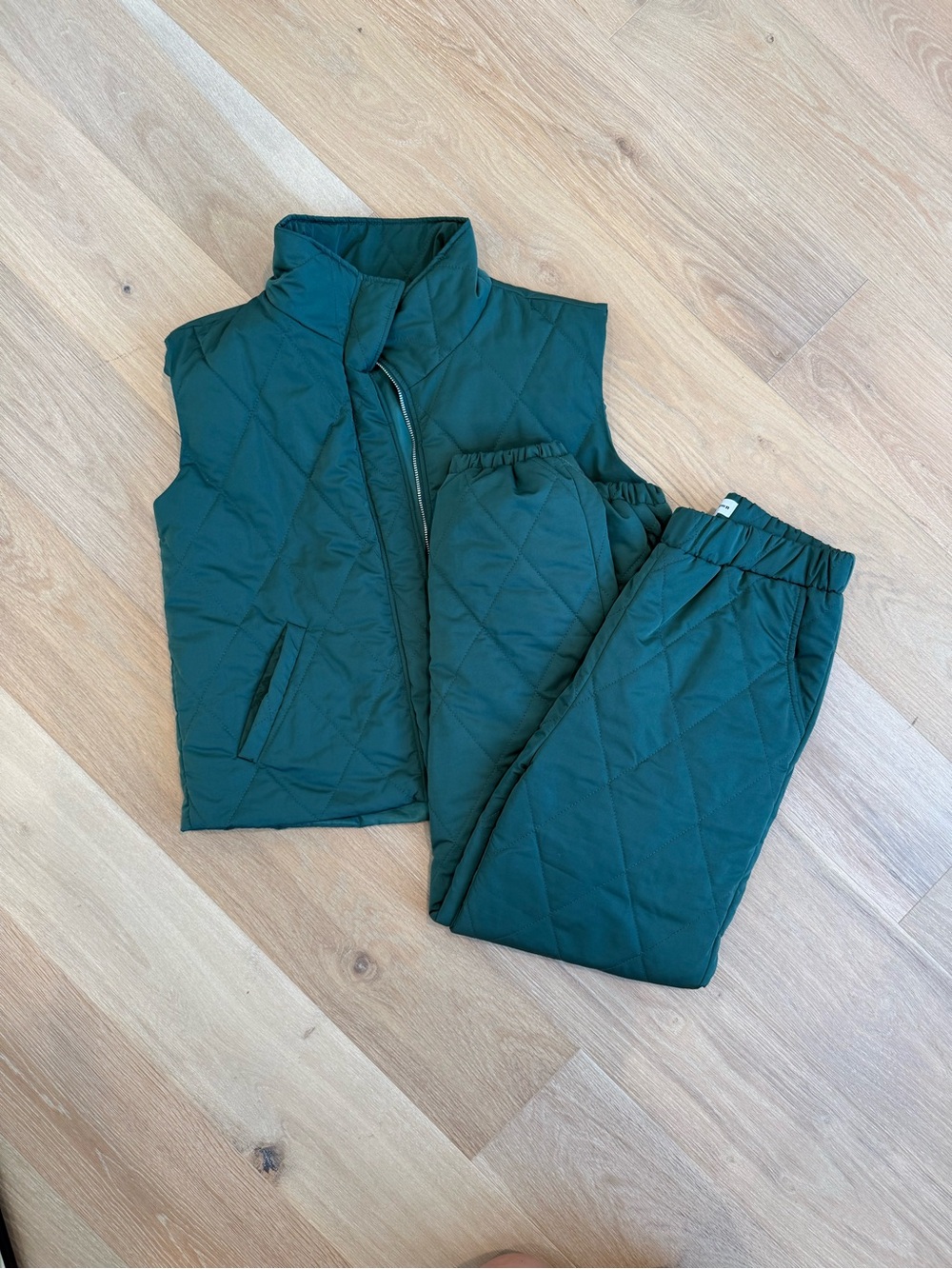 superdown Quilted Vest and Matching Pants in Dark Green